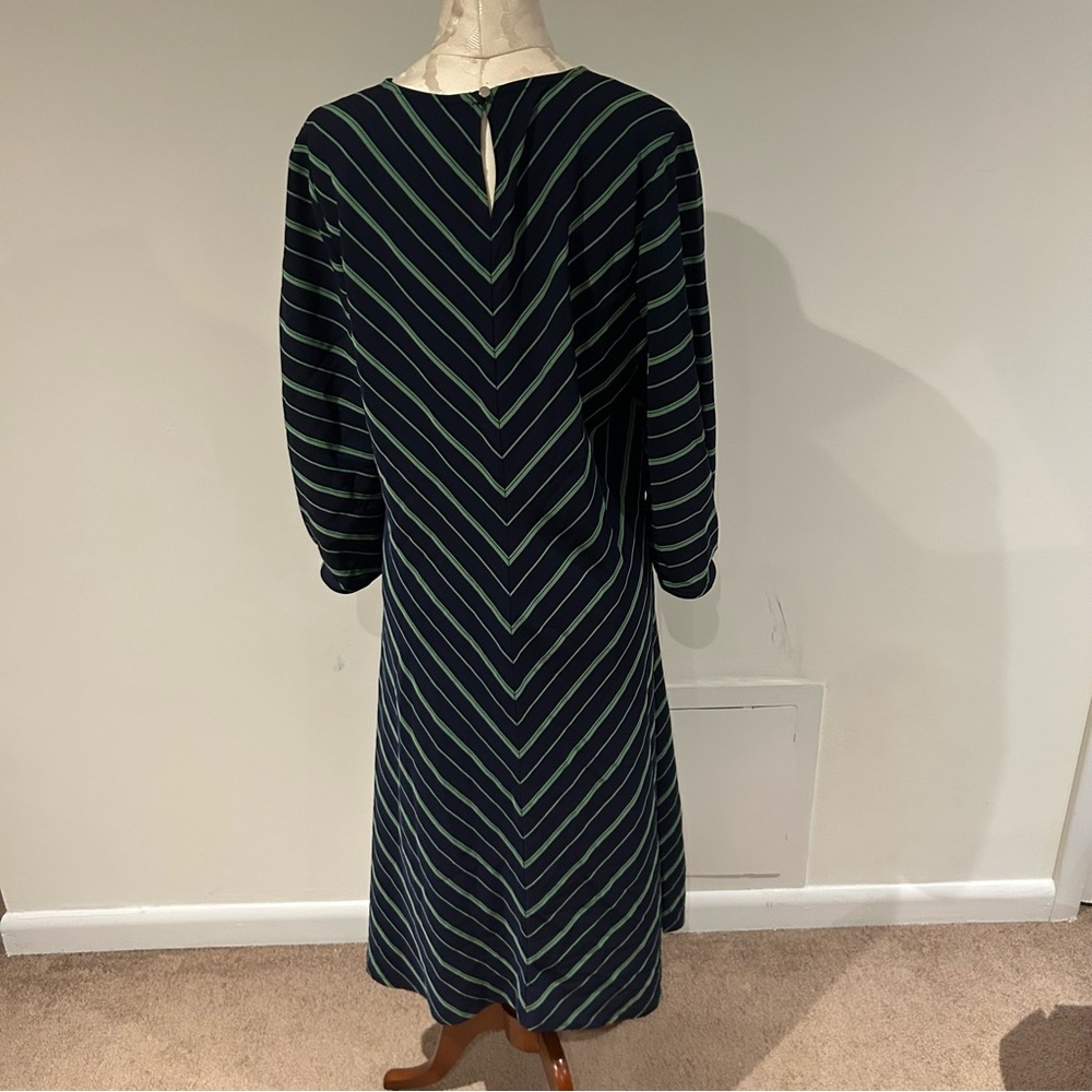 Nine West Navy Green Chevron Stripe Maxi Dress Size XL Long Sleeve Scoop Neck - Picture 2 of 11